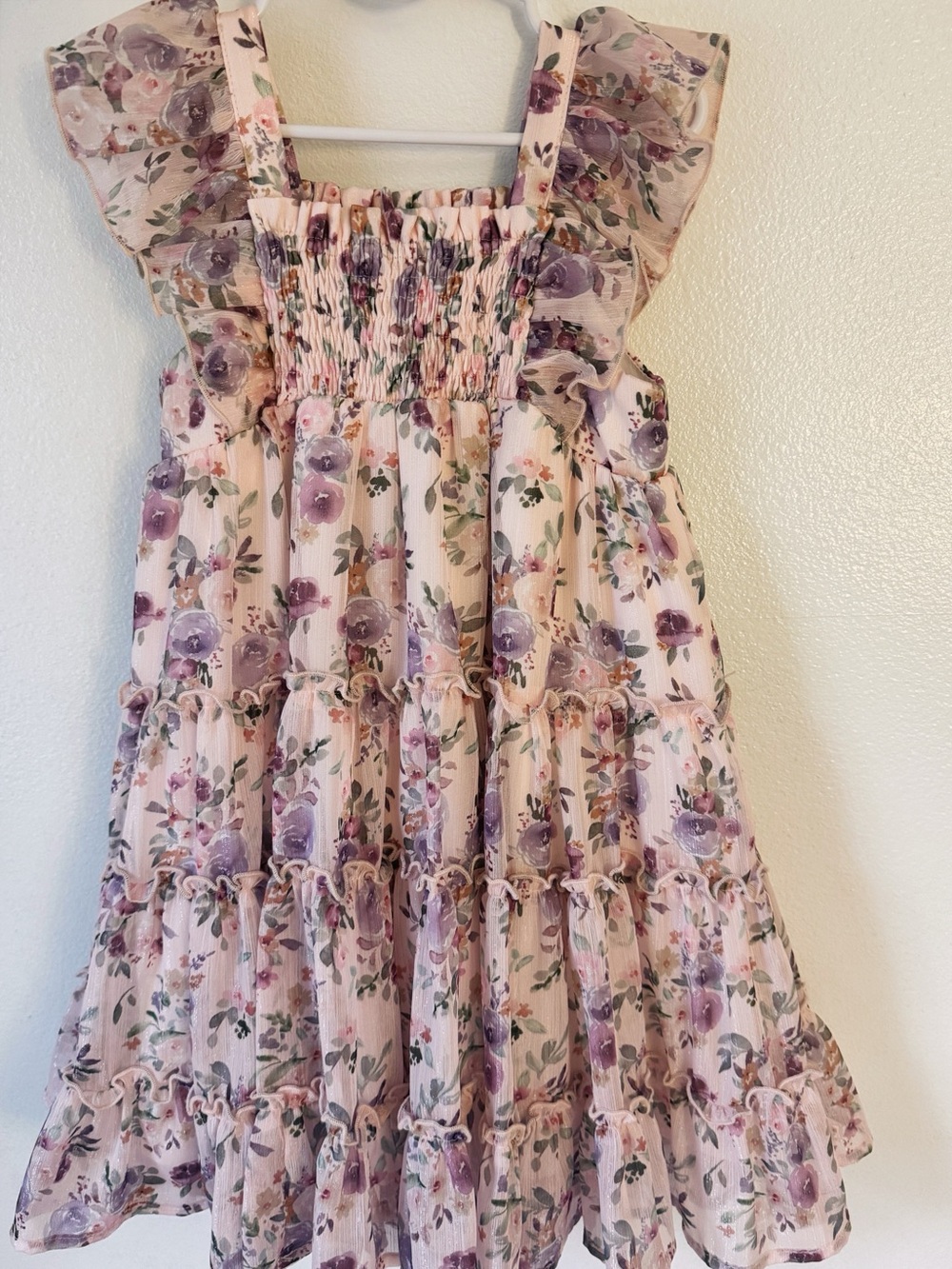 Cheeky Plum 5T Floral Smocked Ruffle Dress with Purple Blooms